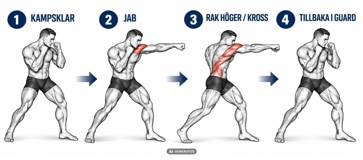 Illustration av slagkombinationen jabb och rak höger