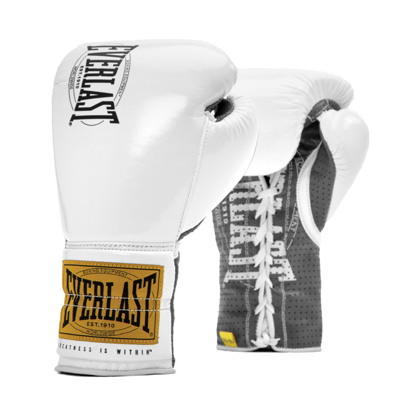 Everlast 1910 klassiska metalliska vita boxningshandskar